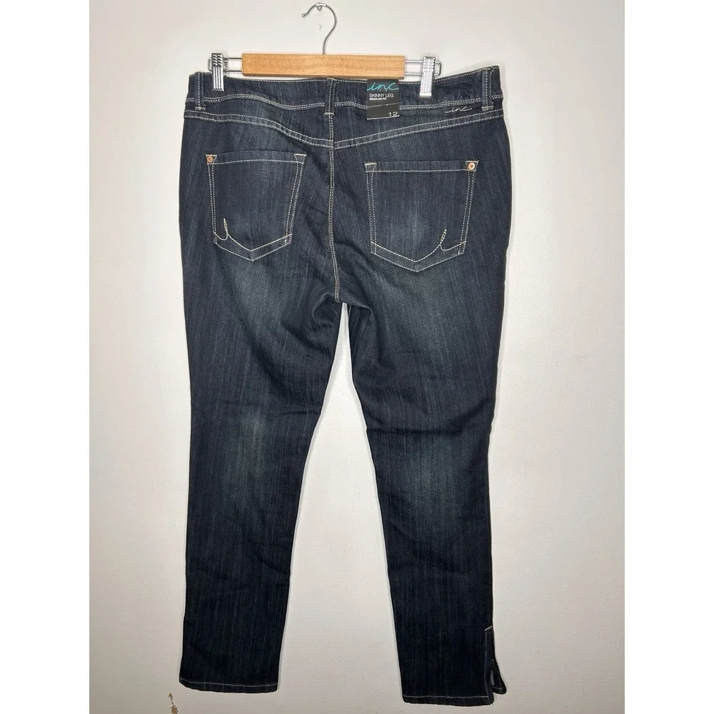 INC International Concepts Skinny Jeans Womens Dark Wash Zipper Ankle Size 12